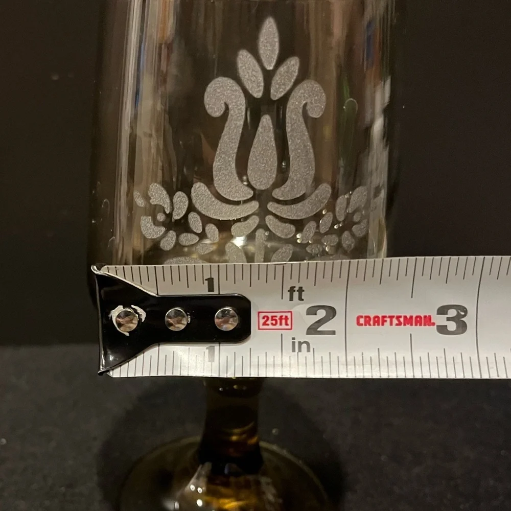 Vintage Pfaltzgraff Village Brown Etched Goblet Glass